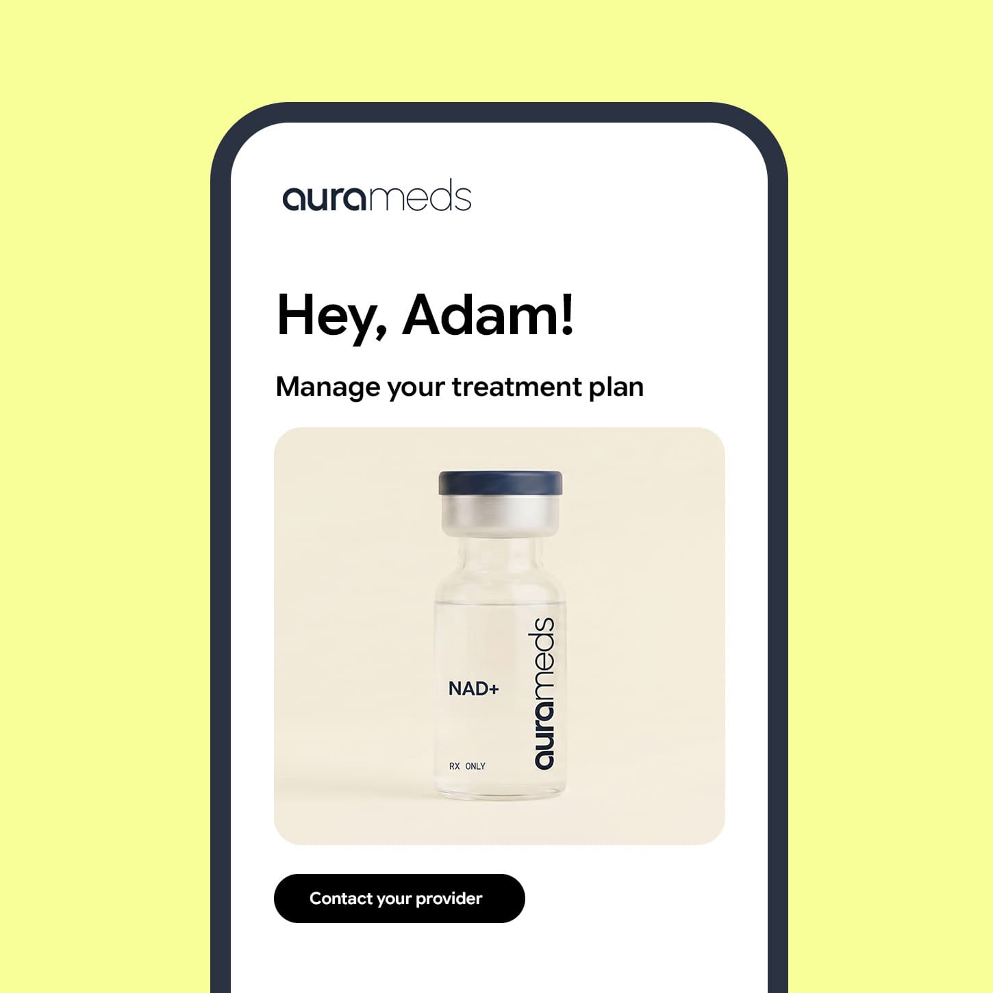 Aurameds app showing a treatment plan