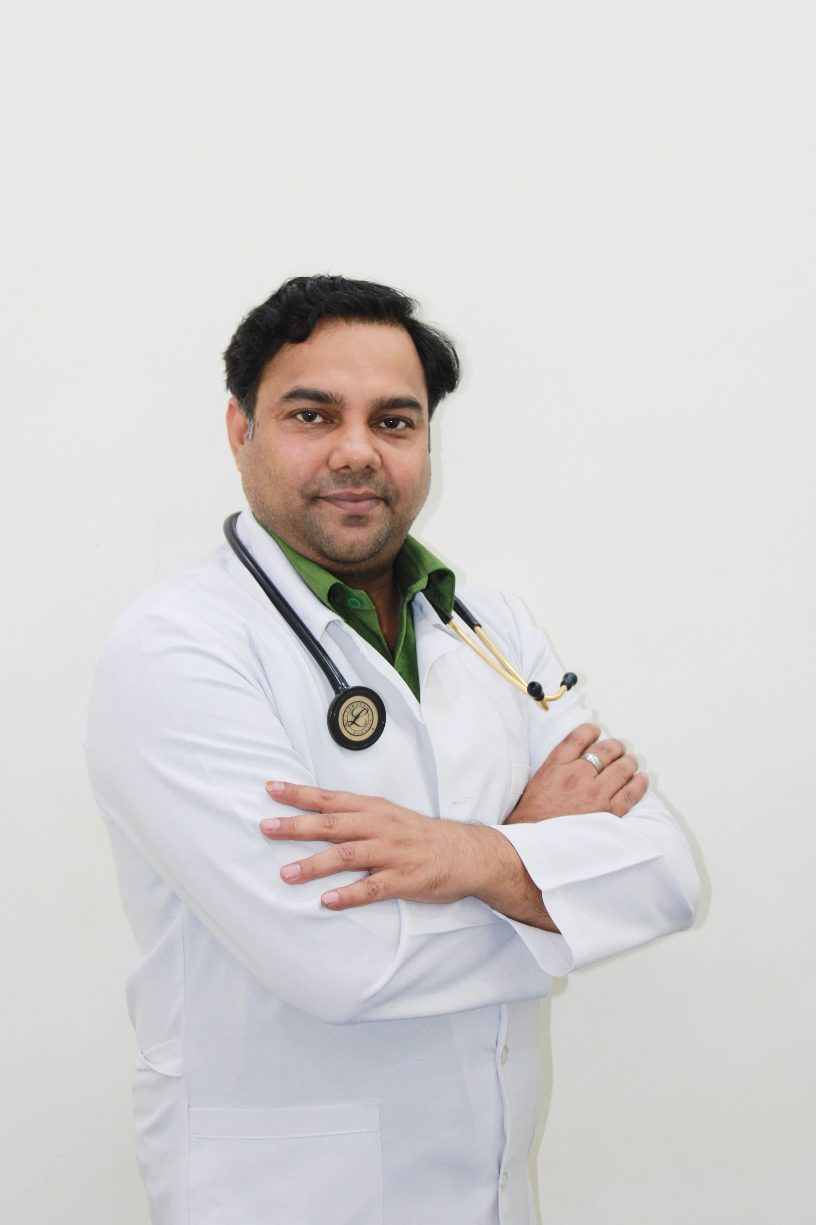 Doctor in a white coat with a stethoscope