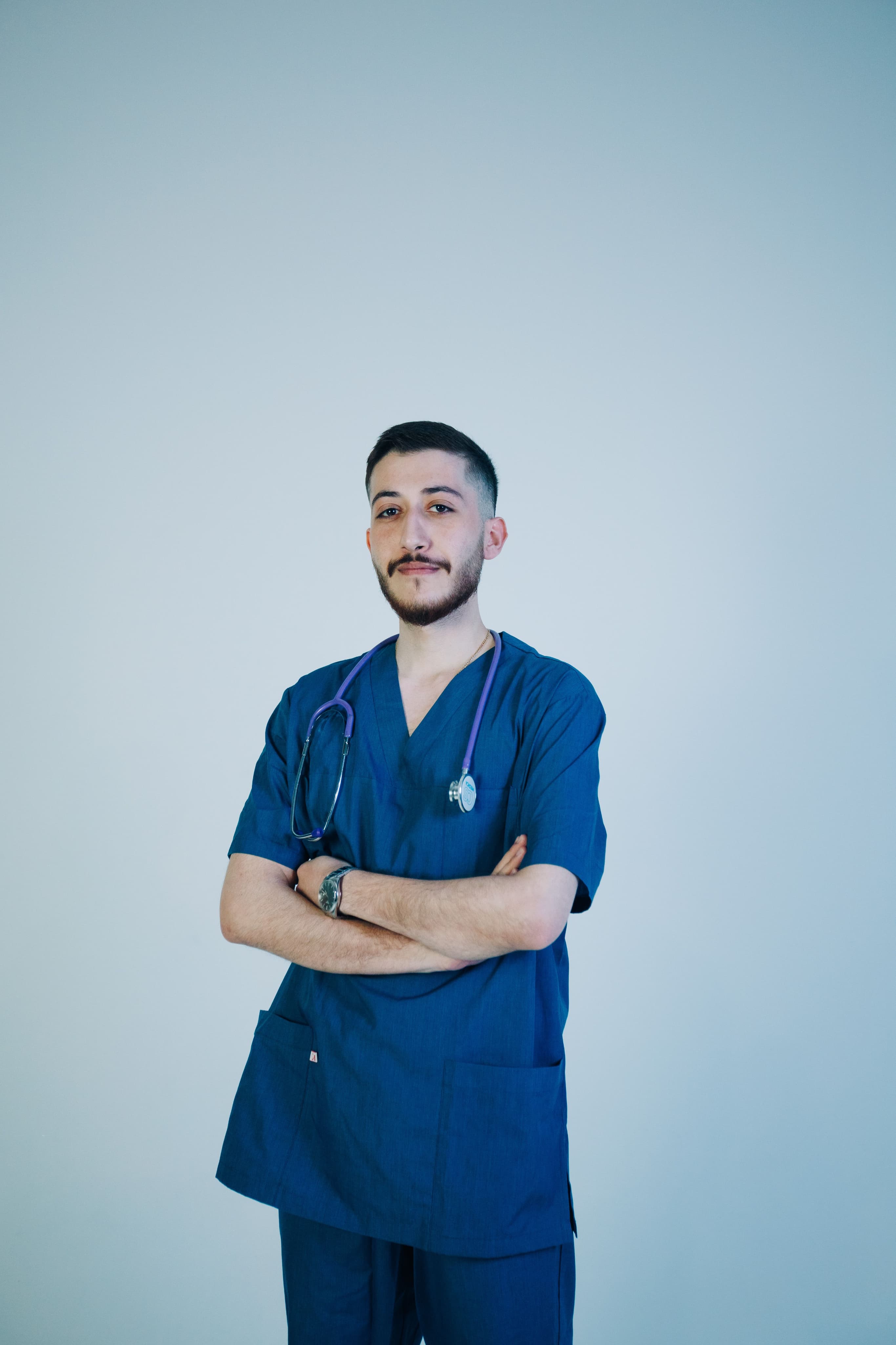 Doctor in blue scrubs