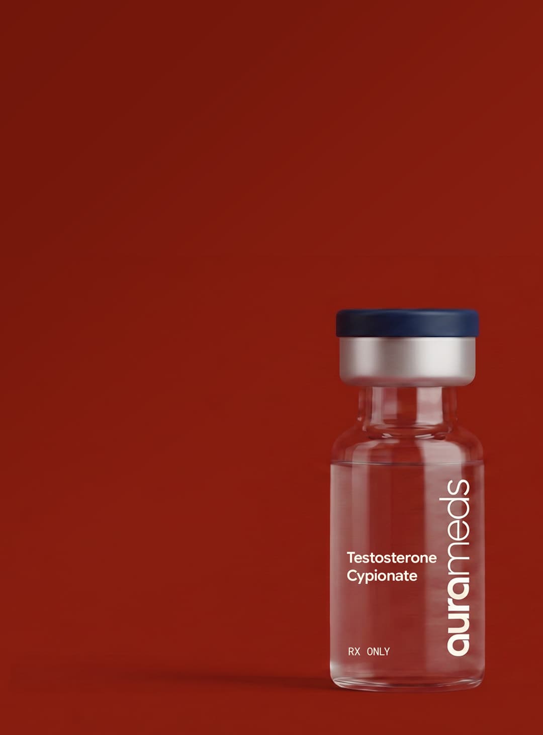 Testosterone Cypionate vial on a deep red background